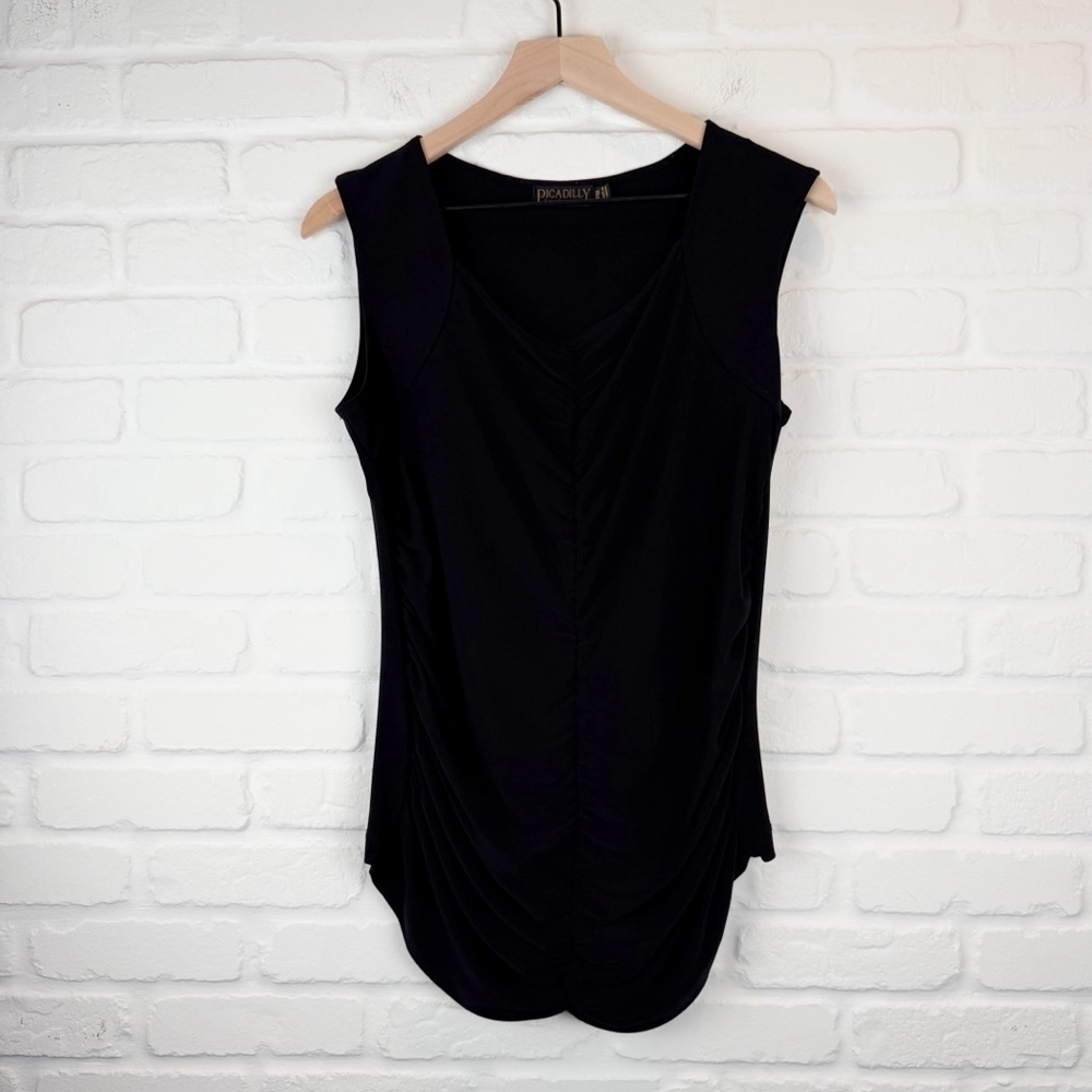 Picadilly Fashions Black Sleeveless Ruched Blouse Drape Top Petite Medium